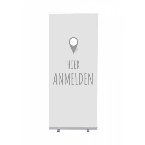 Set Completo Roller-Banner Budget 85 Regístrese aquí Gris Aleman